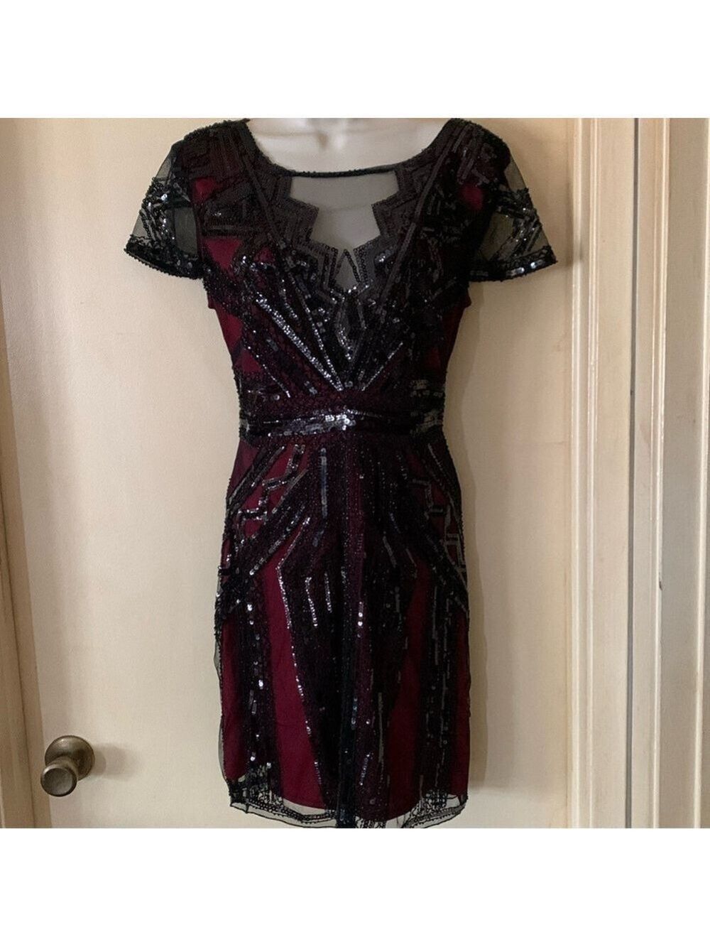 Black and red sequin 1920’s party dress size S